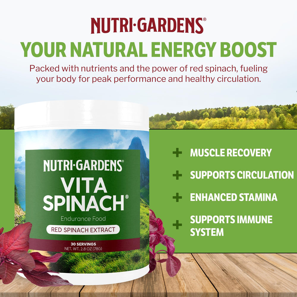 NutriGardens Vita Spinach Powder label focuses on one-ingredient formulation.