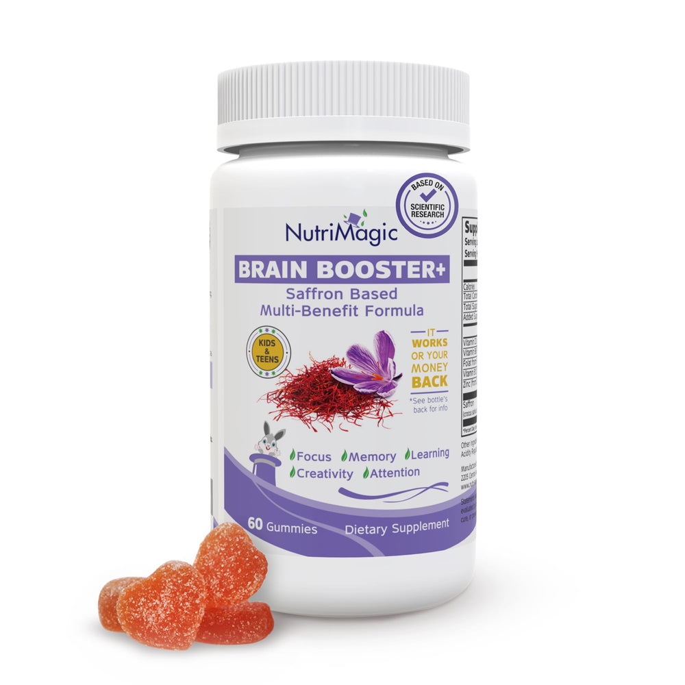 NutriMagic Brain Booster Gummies bottle with saffron label