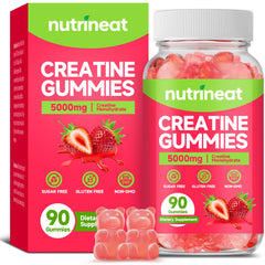 NutriNeat Creatine Gummies strawberry flavor bottle front view, 90 count