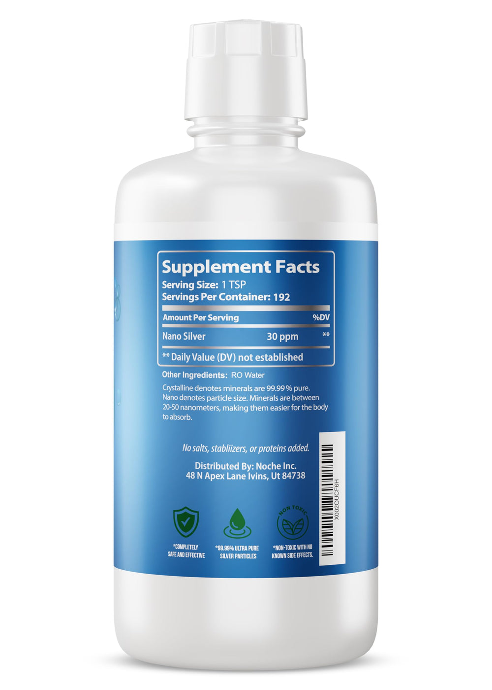 Crystal-clear distilled water used in NutriNoche colloidal silver