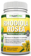 NutriONN Rhodiola Rosea bottle showing potency and profile for daily use.