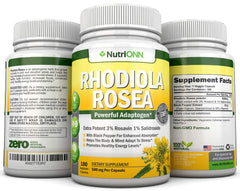 NutriONN Rhodiola Rosea ingredients panel with Rosavin and Salidroside.