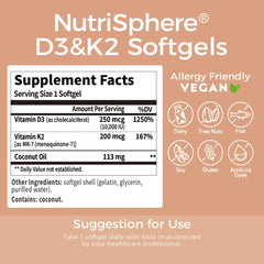Vegan-friendly ingredients and labels for NutriSphere D3 & K2