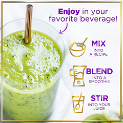 Product nutrition facts showing cGMP compliance and third-party testing