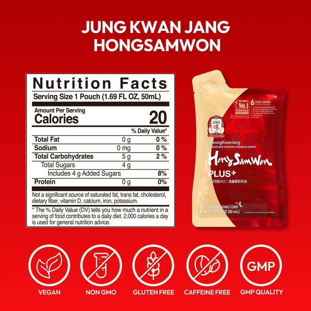 Nutrition facts label for HongSamWon Plus