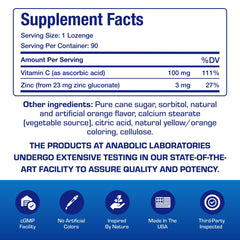 Nutrition facts for zinc and vitamin C lozenges - orange flavor