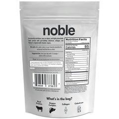 Nutrition label and serving information for Noble beef protein powder