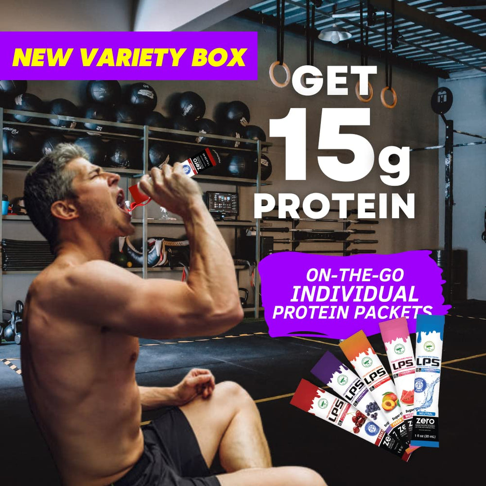 Nutritional Designs LPS liquid collagen-whey variety box displays options for men and women.