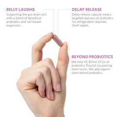 Illustration of a delayed-release capsule delivering probiotics