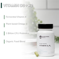 Close-up of Vitamin D3 + K2 capsules