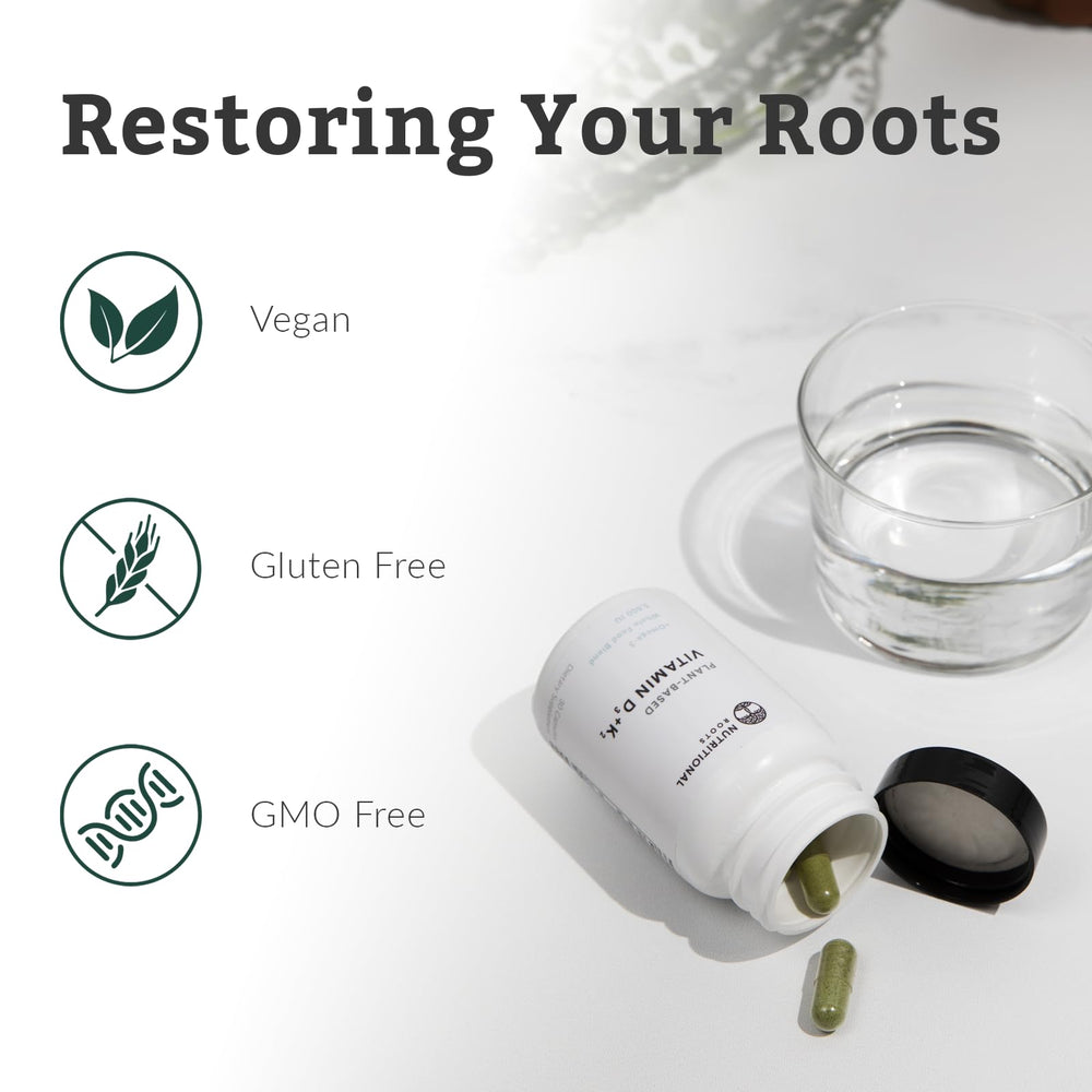 Bottle label highlighting vegan formula and immune support