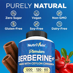 Supplement facts panel for Nutrivein Berberine with Cinnamon