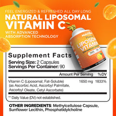 Close-up of Nutrivein Liposomal Vitamin C 1650mg bottle label