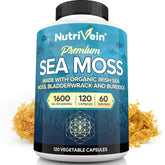 Nutrivein Organic Sea Moss 1600mg bottle and capsules label