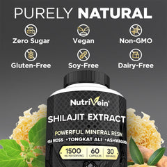 Nutrivein Shilajit resin jar closeup reveals mineral-rich resin profile.
