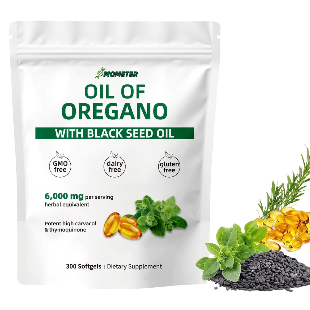 Nutrivora Oil of Oregano with Black Seed Oil capsules 2-in-1 — 6000mg oregano, 200mg black seed oil, 300 softgels