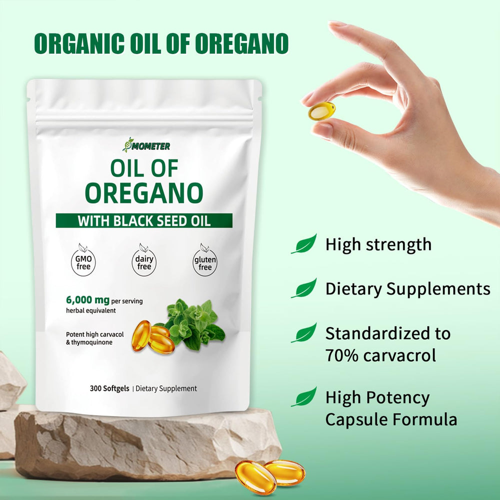 Oregano oil + black seed oil softgels for wellness