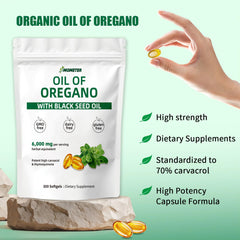 Oregano oil + black seed oil softgels for wellness