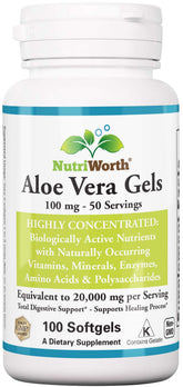 NutriWorth Aloe Vera Supplement bottle front with 100 softgels