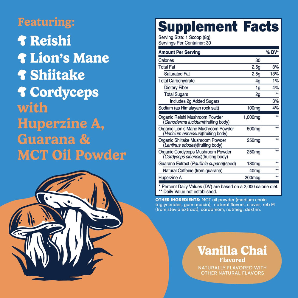 Back label showing ingredients and nutritional information for Nutrizen AM Focus Vanilla Chai