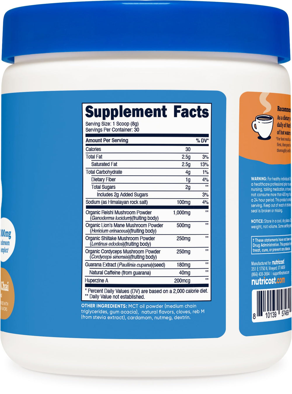 Graphic illustration of vanilla chai flavor and mushroom blend for Nutrizen AM Focus