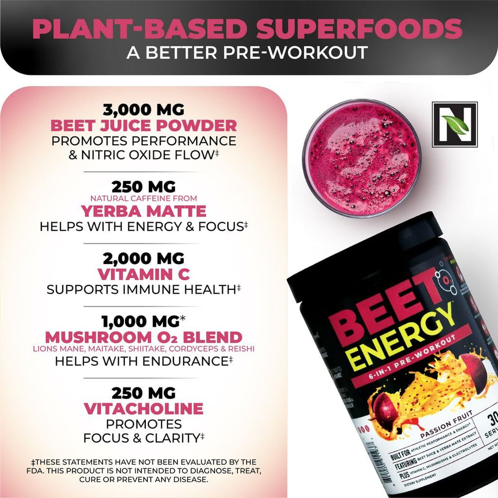 Nutrology Beet Energy O2 scoop illustrates serving size for pre-workout energy