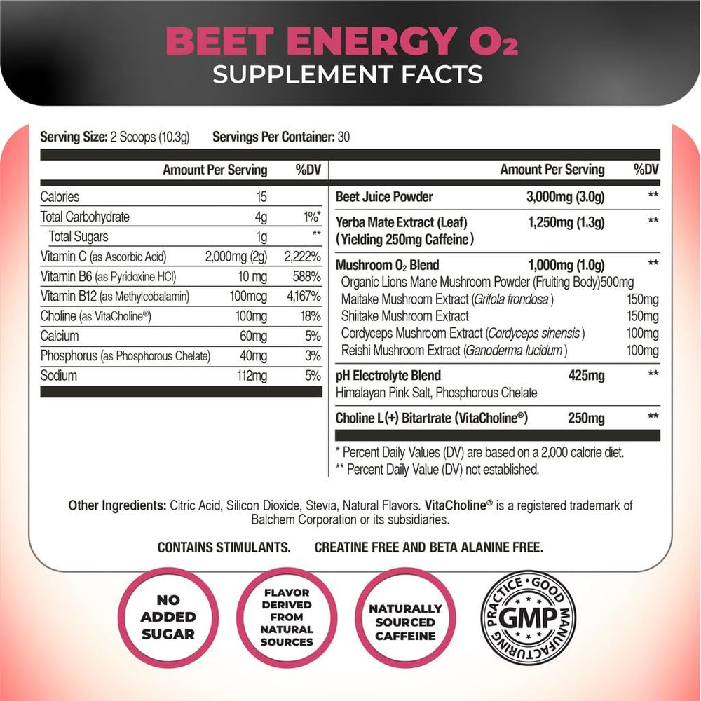 Nutrology Beet Energy O2 tub back reveals vegan pre-workout formula for focus and endurance