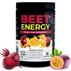 Nutrology Beet Energy O2 tub front shows vegan pre-workout energy boost for workouts