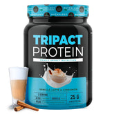 Nutrology TRIPACT bottle-vanilla-latte showing Vanilla Latte flavor protein shake for energy and recovery