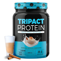 Nutrology TRIPACT bottle-vanilla-latte showing Vanilla Latte flavor protein shake for energy and recovery