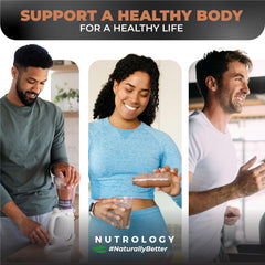 Nutrology TRIPACT digestive health illustration with probiotics and enzymes for absorption support.