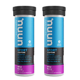 Nuun Energy Wild Berry tablets ready to dissolve in water for a refreshing boost.