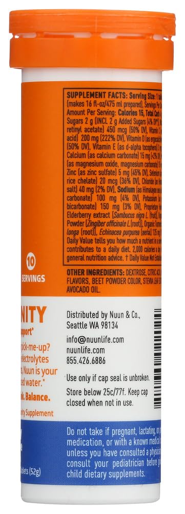 Nuun Immunity ingredients and nutrition facts label