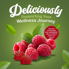 Packaging showing gluten-free claim for NuVa Biotin Gummies Raspberry