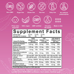 Close-up of bottle label ingredients and vitamins