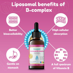 Nuvamin Liposomal B-Complex Drops bottle label displaying B vitamins