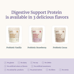 Nuzest Bethany's Pantry Digestive Protein tub on kitchen counter suggests clean vegan protein with probiotics