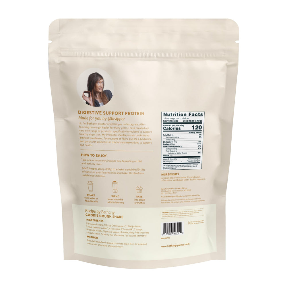 Nuzest Bethany's Pantry Digestive Protein scoop ready for quick mix