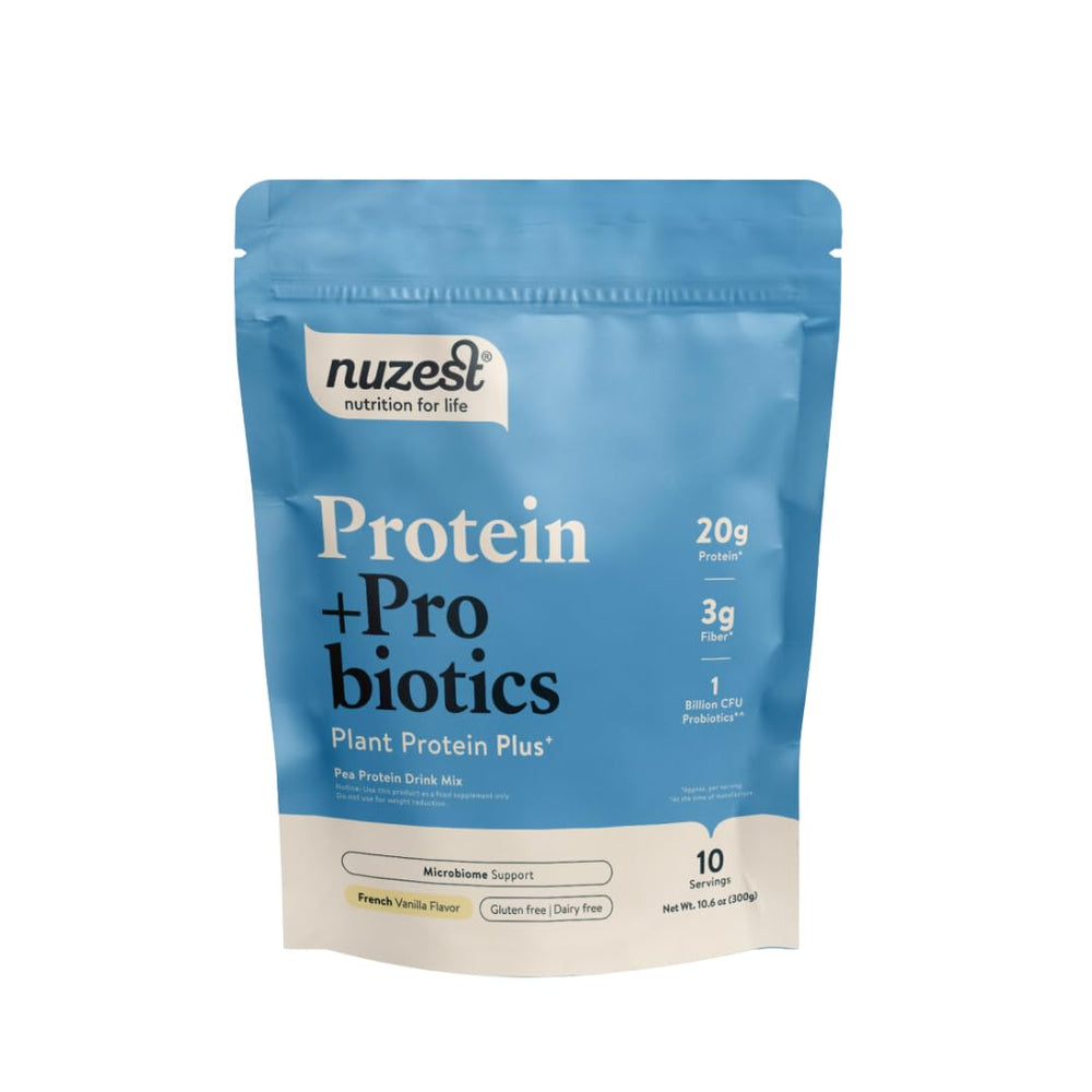 Nuzest Protein + Probiotics pouch in French Vanilla 300 g – front view