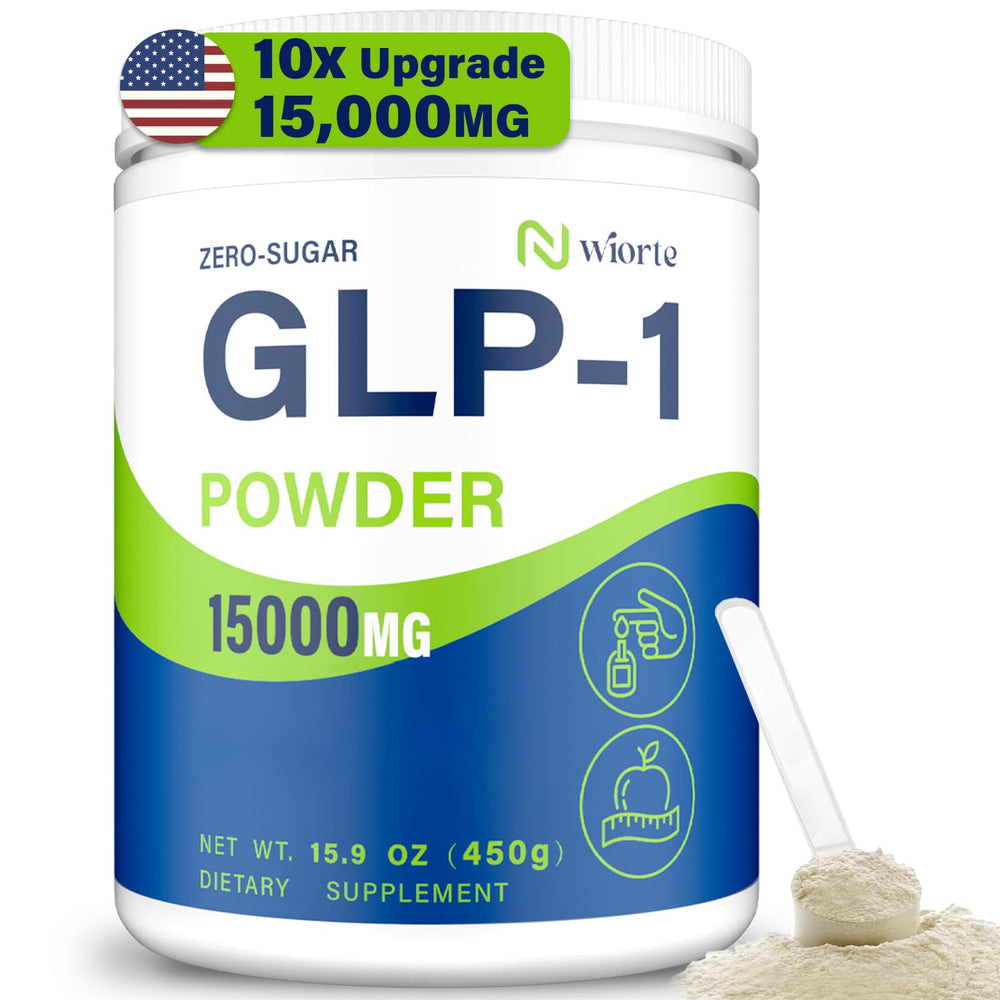Nwiorte GLP-1 powder bottle close-up highlighting energy support and metabolism