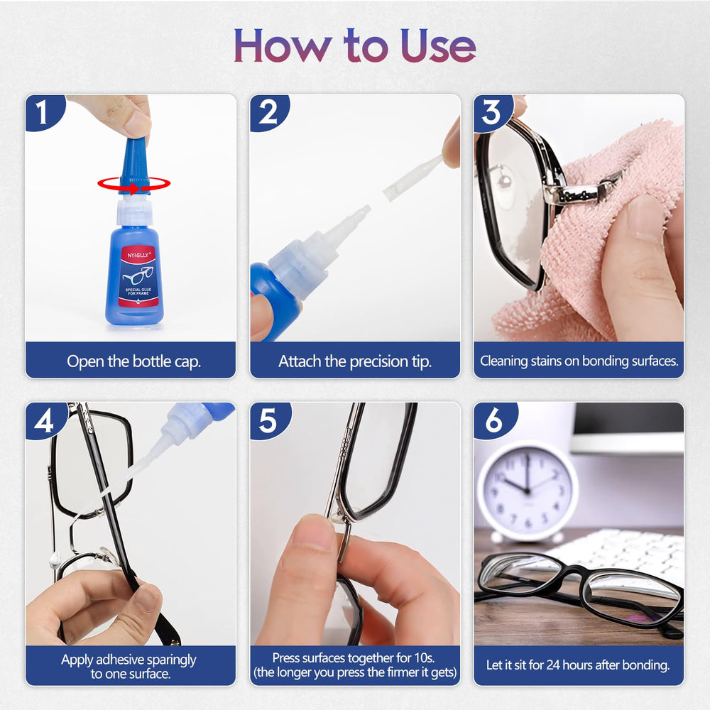 Repairing a broken glasses frame with strong adhesive
