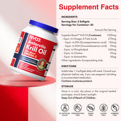 Back of NYO3 Krill Oil bottle with supplement facts