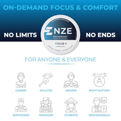 NZE Peppermint nootropic pouches USA manufacturing badge closeup.