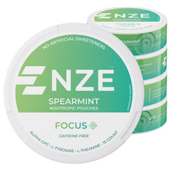 NZE spearmint pouch closeup showing smooth texture for quick refresh and focus.