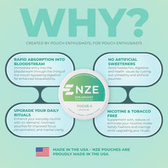 NZE spearmint pouch texture detail invites refreshing mouthfeel and alertness.