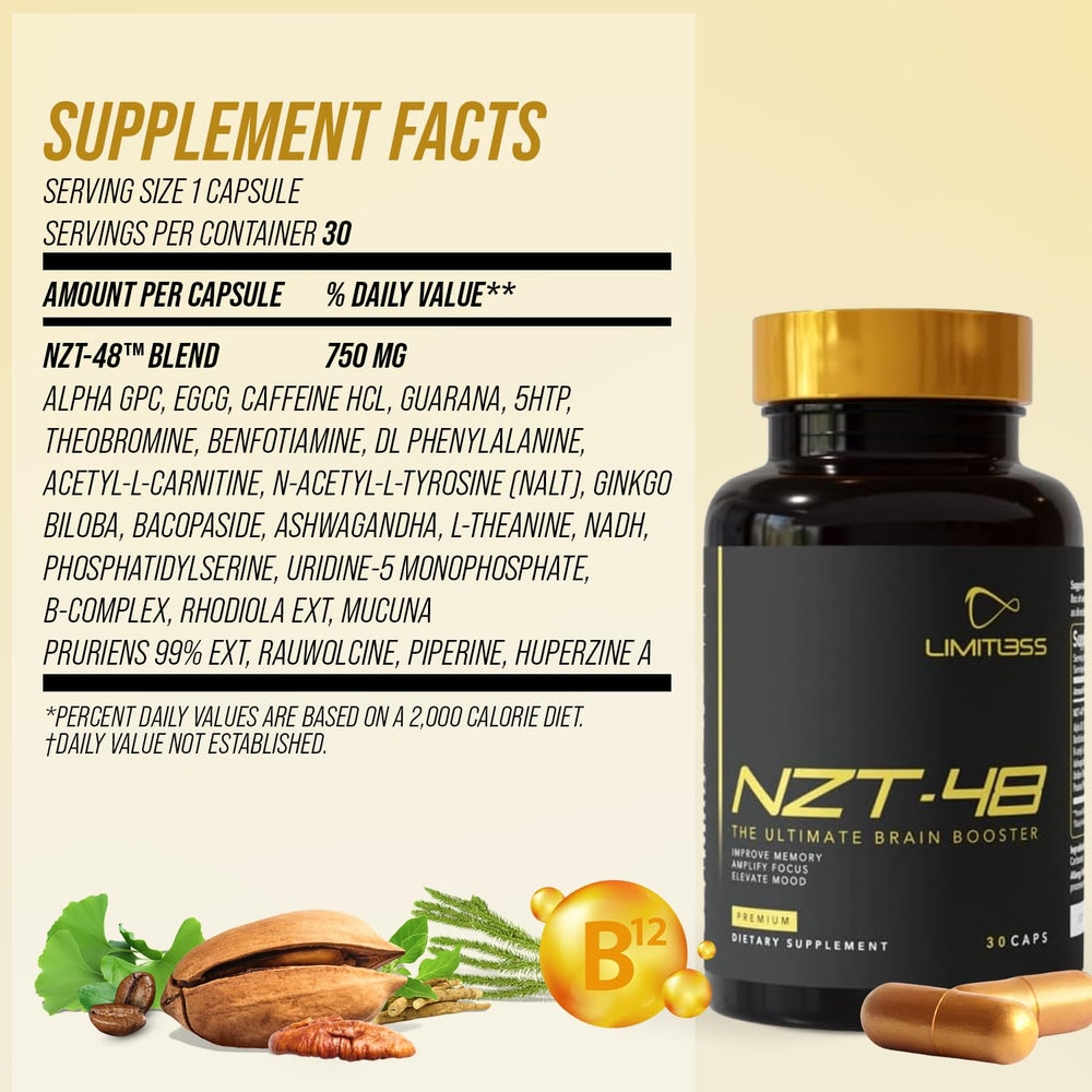 NZT-48 Brain Booster capsules inside bottle
