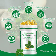 Close-up of oregano oil softgel capsules