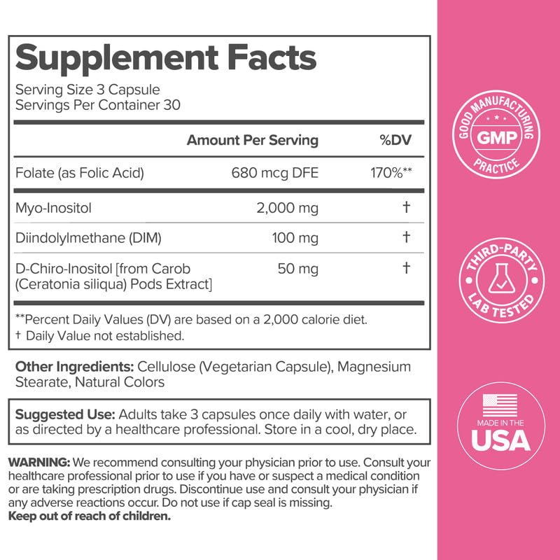 O Positiv FLO Ovarian supplement facts label view showing myo and d‑chiro inositol 40:1 ratio