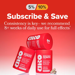 O Positiv URO Women's Probiotic with licorice root and dandelion illustrates natural digestive botanicals aiding comfort.