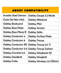 Wide compatibility with Oakley Wiretap 2.0, Tincup, Wingback, Savitar, and more